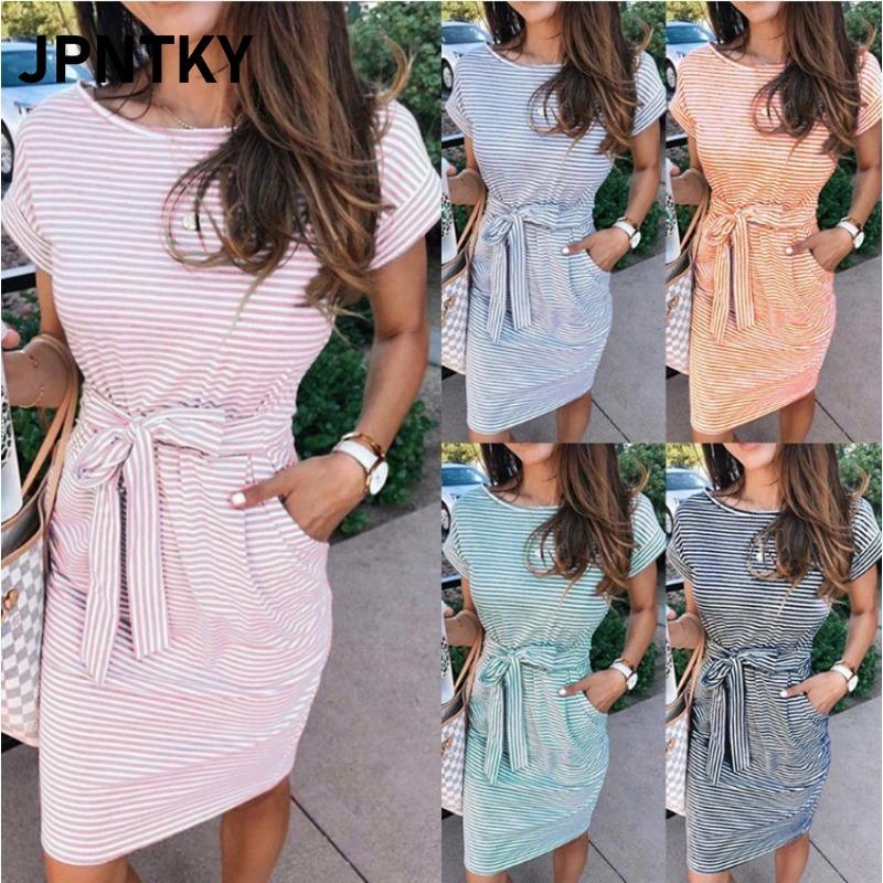 JPNTKY Fashion Summer Spring Short Sleeve V-Neck Casual Dresses International design