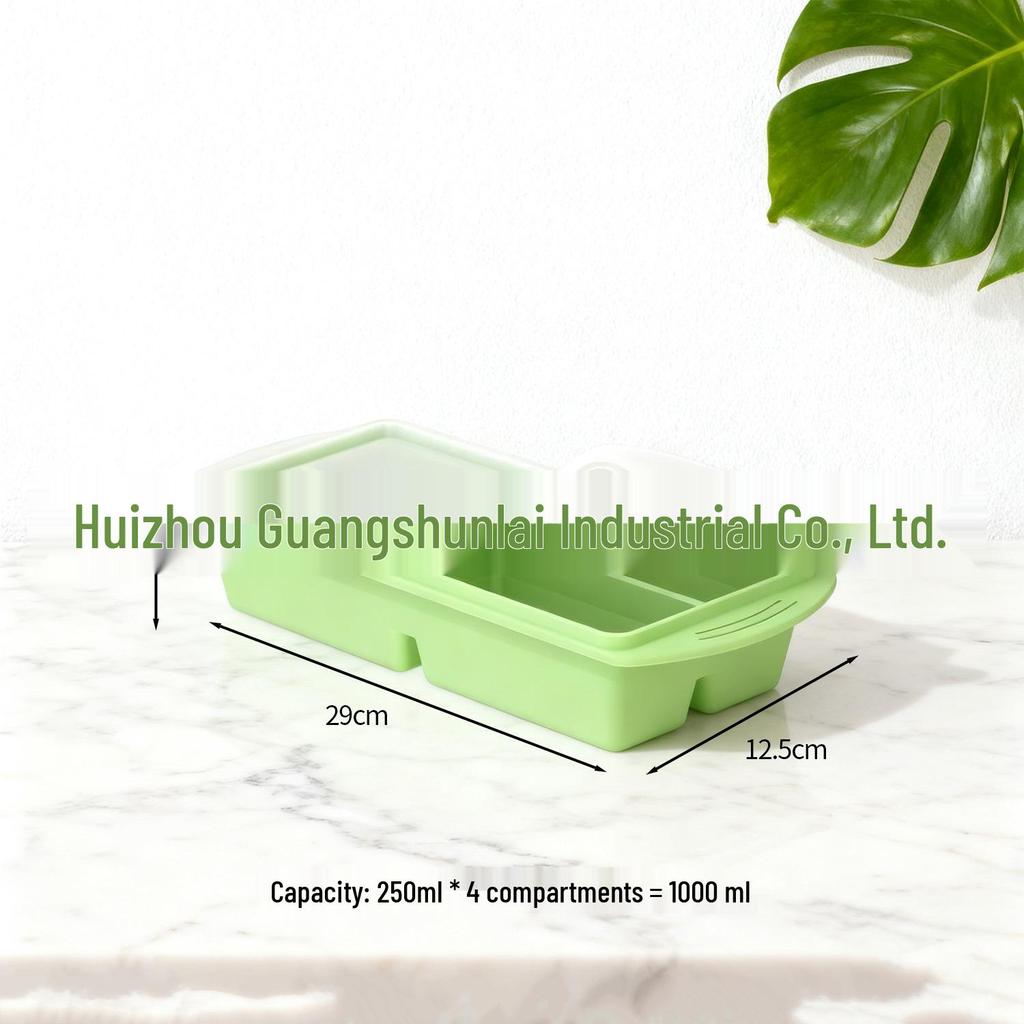 Silicone Ice Cube Tray with Lid: 4-Grid Frozen Soup & Food Storage Box