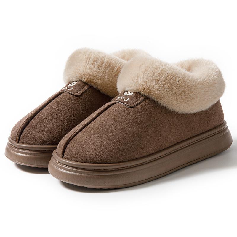 Women Winter Closed Back Fleece Cotton Slippers, Thick Sole Non-Slip Indoor Outdoor Warm Snow Boots