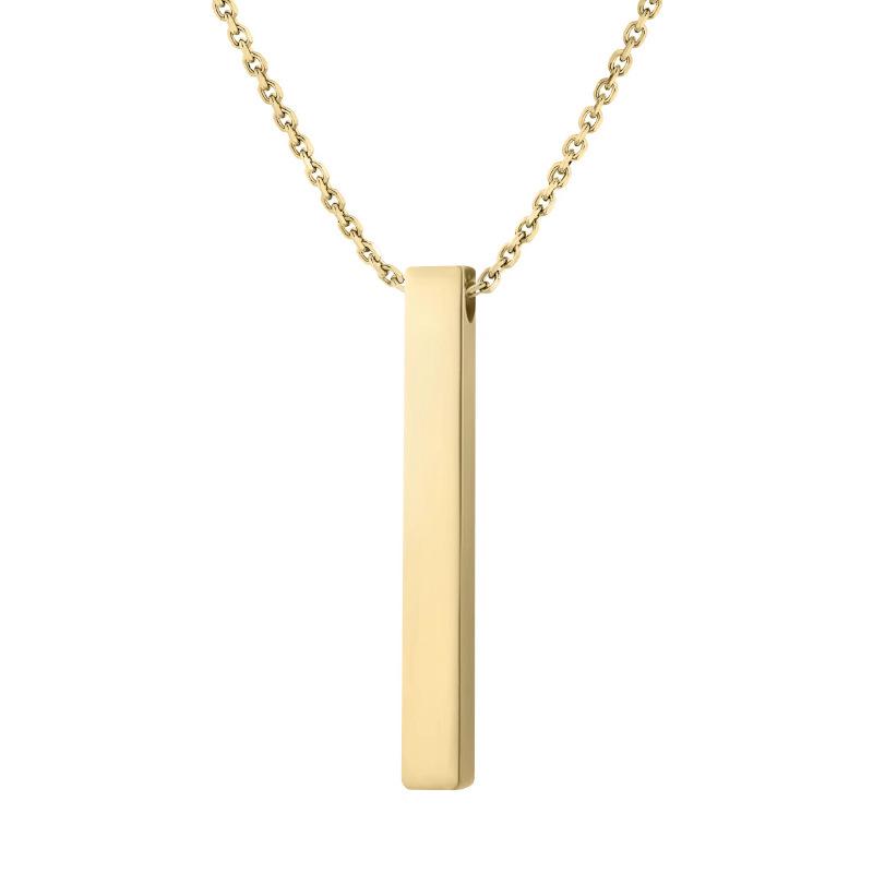 Mirror-Polished Stainless Steel 3D Bar Necklace with Engravable Rounded Corners