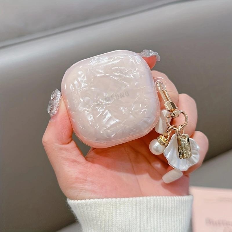 Traumhaftes Weiß Rosa Glänzendes Muschel Case für Samsung Galaxy Live 2 Weiches Silikon Stoßfestes Kopfhörer Case für Galaxy Buds Pro Hülle