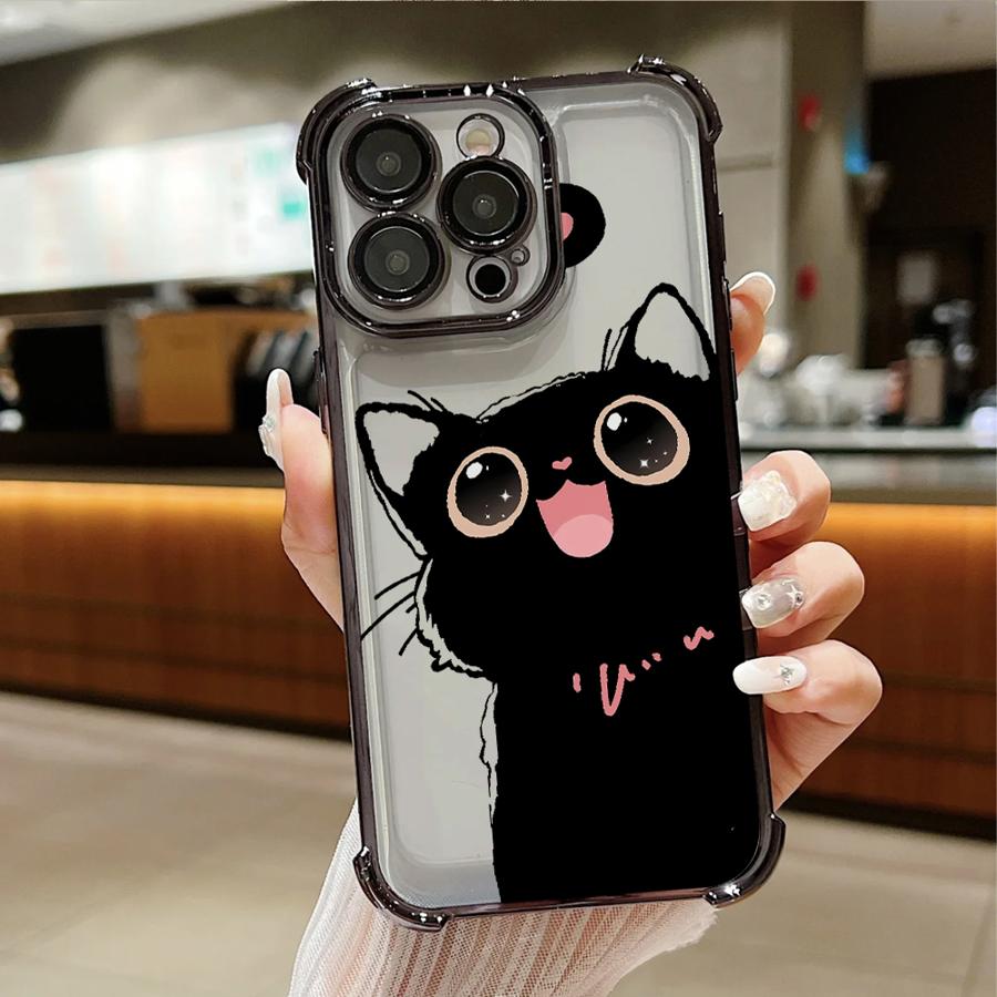 Lovely Cartoon Black Cat Case for Apple iPhone 17 Pro Max 12 Plus 14 Air 16 Pro 13 15 16e 11 Phone Cover
