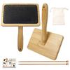 Wool Carding Brush Set with Wooden Handle, Dense Metal Bristles, 4.0MM Knitting Needle and Storage Pouch for Fiber Craft Project