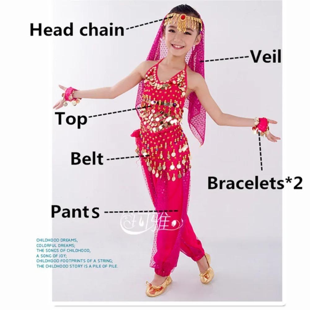 Ensemble Costumes de Danse du Ventre Enfants Danse Orientale Filles Danse du Ventre Inde Vêtements de Danse du Ventre Enfant Enfants Indien 6 Couleurs