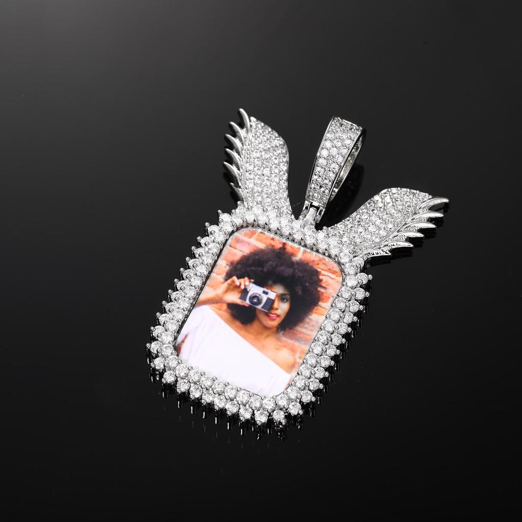 Creative Winged Square DIY Memory Photo Frame Pendant - Custom Hip Hop Necklace