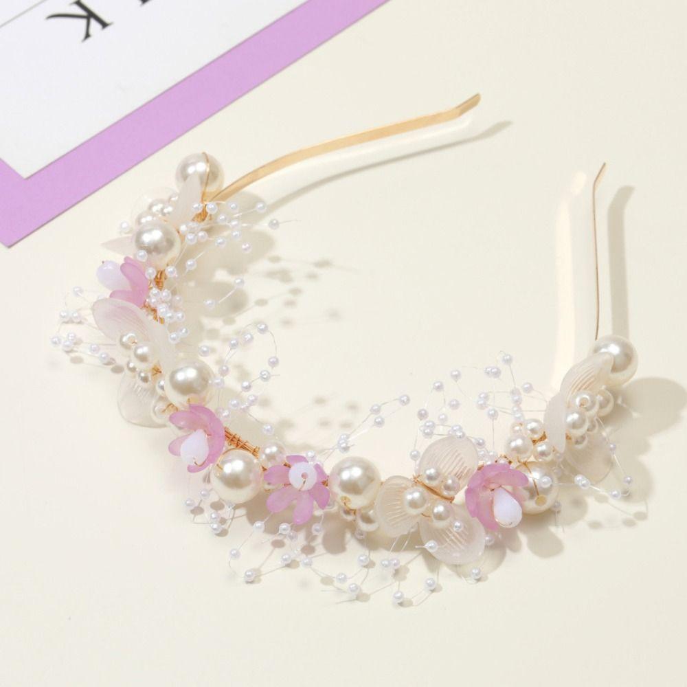 Sweet Style Flower Garland Headband Simple Design Bride Wedding Crown Beaded Headpiece Children