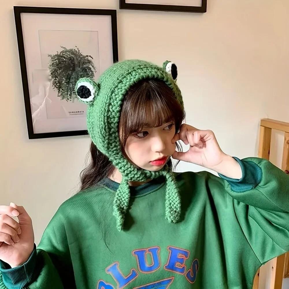 Warm Knitted  Frog Hat Knitted Warm Hat Cap Gift Idea Women  Beanie Hat  Costume Accessory