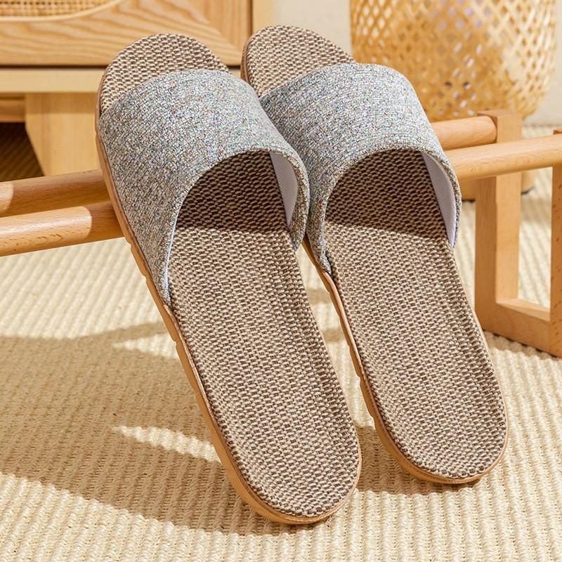 Summer Linen Slippers, Women s Household Slippers, Household Silent Floor Slippers, Indoor Slippers 42
