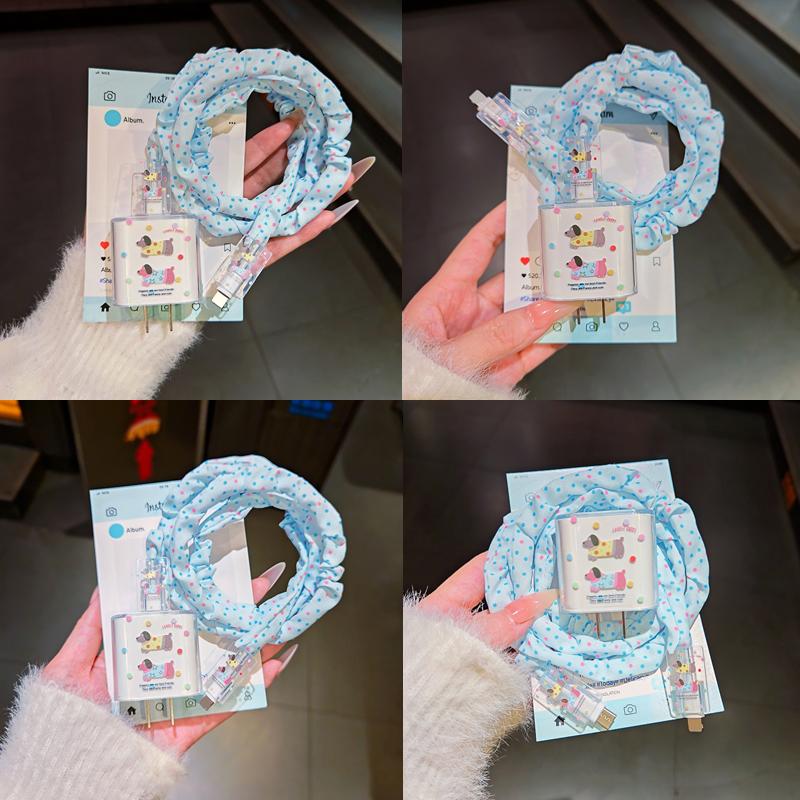 Cute Animal Puppy Charger Data Cable Winder Protective Cover Kits For Iphone 18W 20W Charger Case Anti-Break Wire Bites Shell