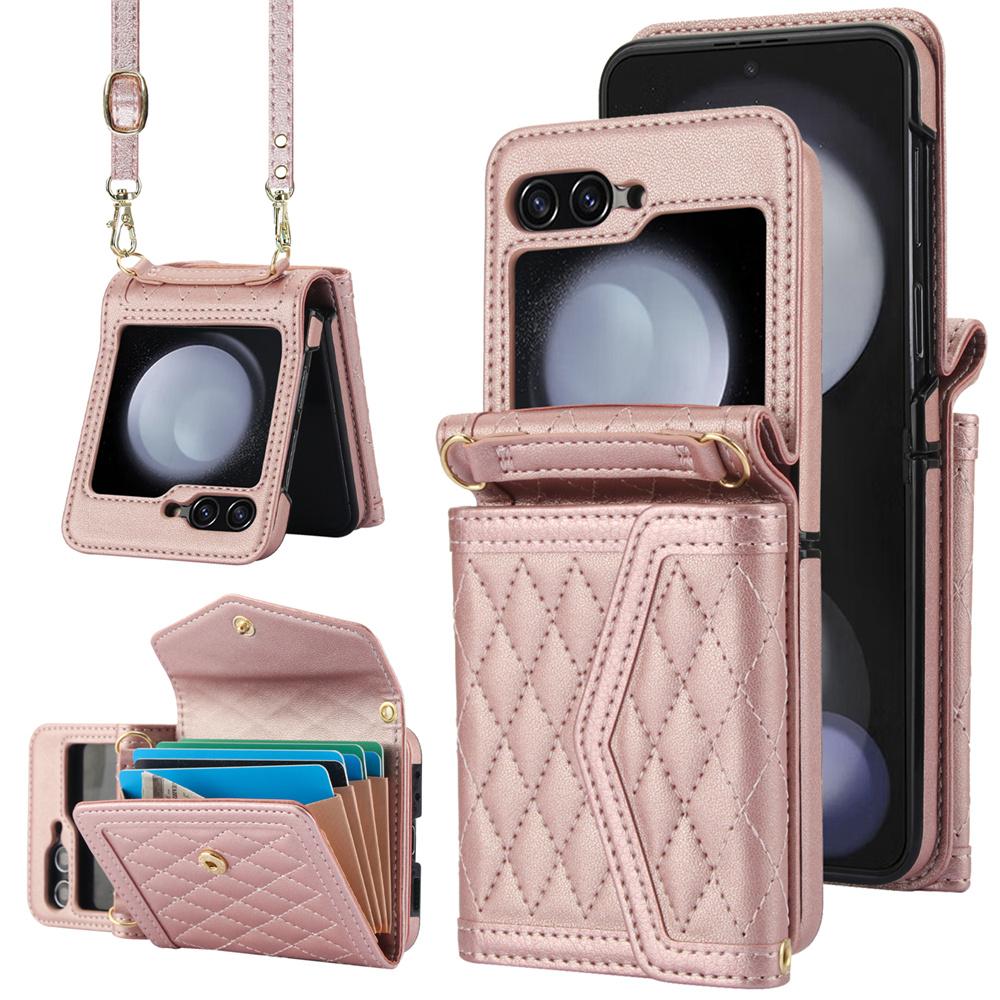 Blocking Card Holder Leather Cover for Samsung Galaxy Z Flip 6 5 4 3 Flip6 Flip5 Flip4 Flip3 5G Crossbody Wallet Phone Case