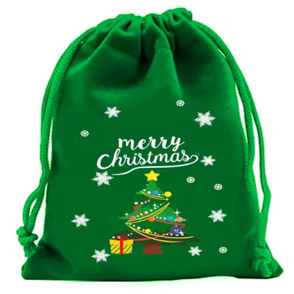5Pcs Merry Christmas Velvet Bags Green/Red/Blue Drawstring Pouch Candy Gift Bag Jewelry Packaging Bags Xmas New Year Supplies