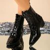 Fashion 2025 New Plus Size Mid-Tube Women's Boots Winter Kitten Heel Boots Fashion Patent Leather