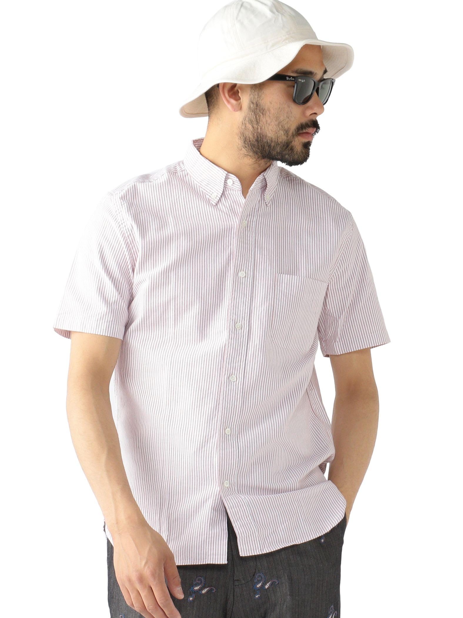 

Beams Plus Повседневная рубашка Оксфорд с коротким рукавом Размер 38010025139 Мужская рубашка, Полоска, На пуговицах, Винный, M, винный