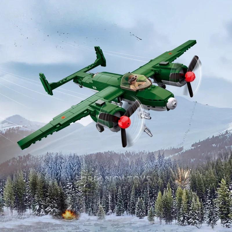 311PCS Military Air Force TU-2 Medium Bomber WW2 Aircraft Model Building Bricks Educational Toy for Kids No Box