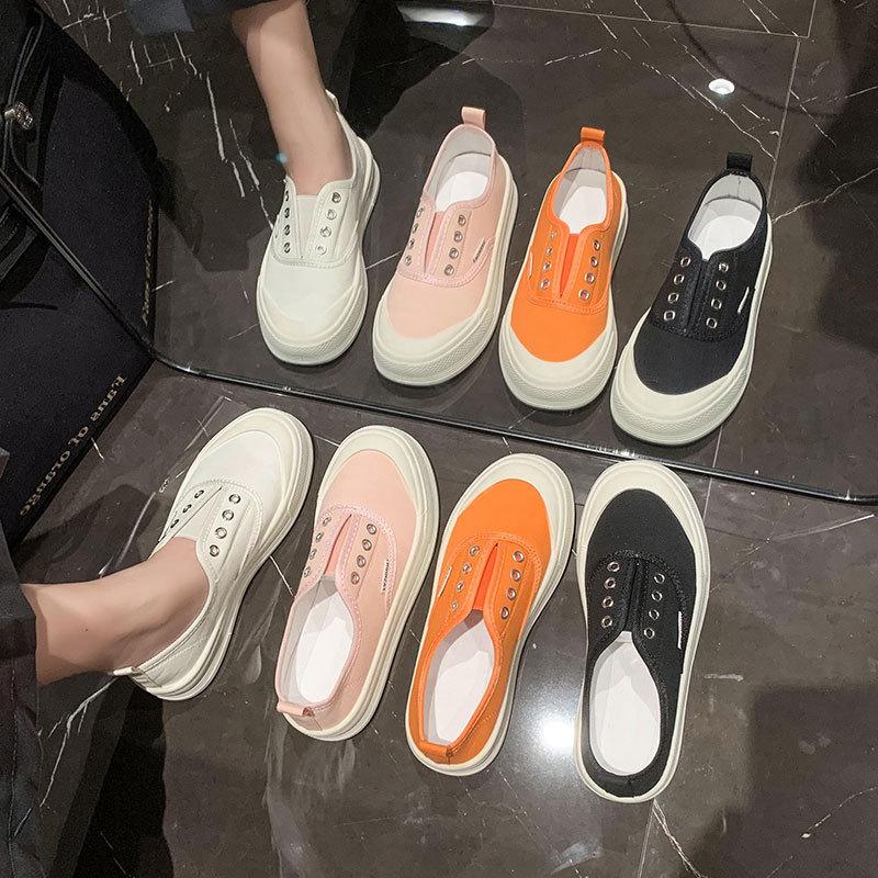 2025 autumn new versatile multi-color low-top canvas shoes women's platform lazy one-pedal casual board shoes single shoes tide