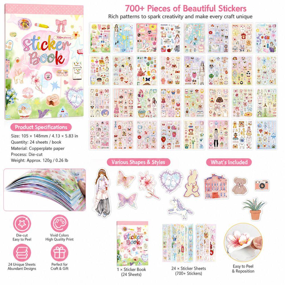 Self Adhesive Cartoon Sticker Book Art Paper Decorative Sticker Book Journaling