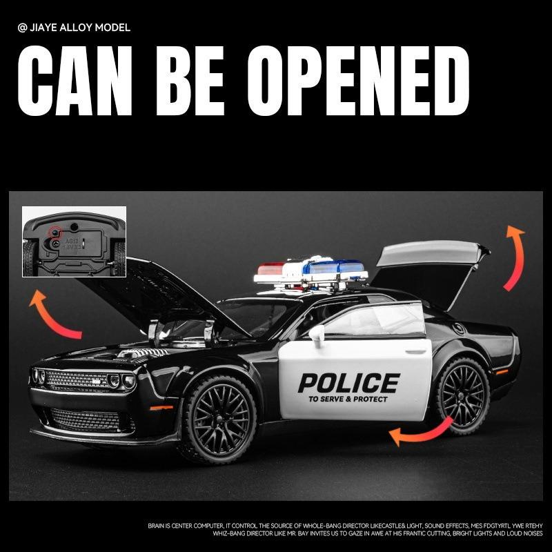1:22 Dodge Challenger SRT Hellcat American Police Vehicle Enthusiasts Alloy Metal Diecast Model Car Sound Light Gift For Friend