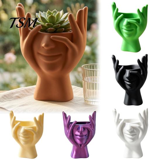 Multifunctional Desktop Bin 3D Printed Face Vase, Face-Holding Pen Holder Art Decor, Creative Makeup Brush Abstract Holder, Flower Arrangement