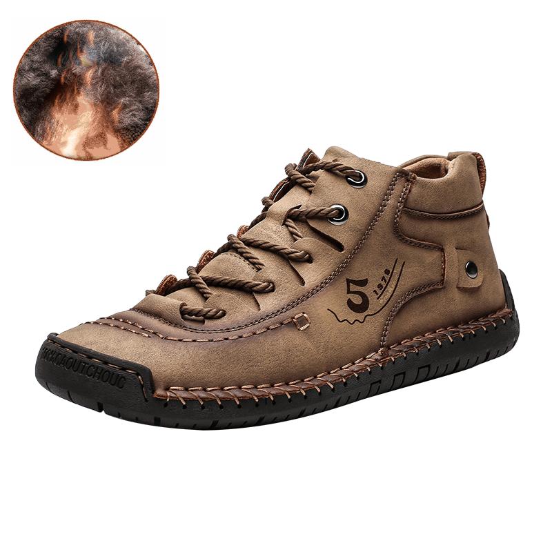 Men Casual Leather Boots High Quality Cowhide Genuine Leather Shoes Waterproof Soft Hand-stitching Winter Boots Men Boots