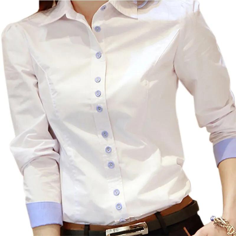 White Blouse Women Polyester Office Career Shirts Tops Korean Fashion Casual Long Sleeve Blouses Women Business Shirt