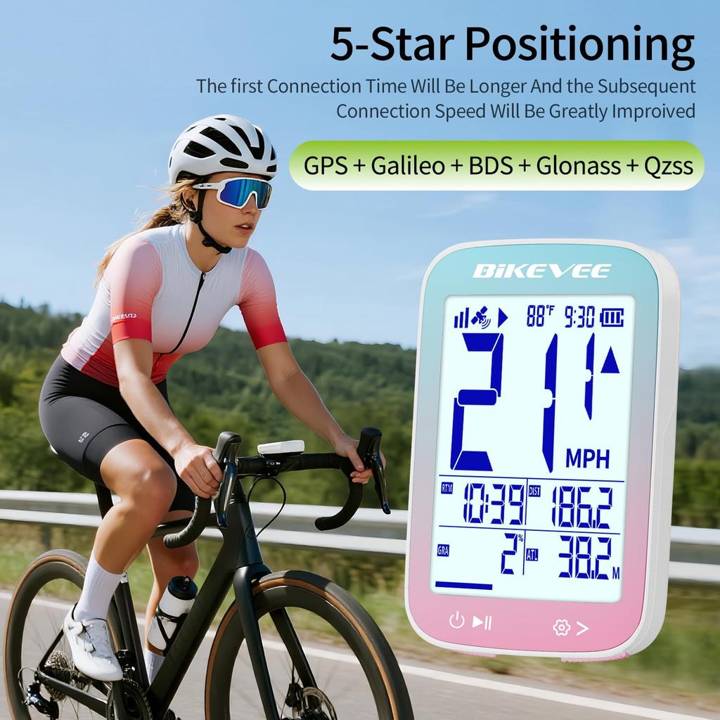 Bikevee GPS Wireless Bicycle Speedometer Cycle Computer with Automatic Automatic Odometer FSTN and Extension Start/Stop, Backlight, Waterproof,
