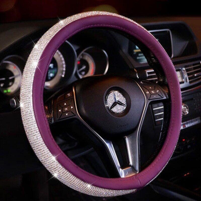Universal Car Steering Wheel Cover with Diamonds, Fashionable Crystal, Cute Full Diamond Anti-Slip Handlebar Cover for Men and Women Decoration