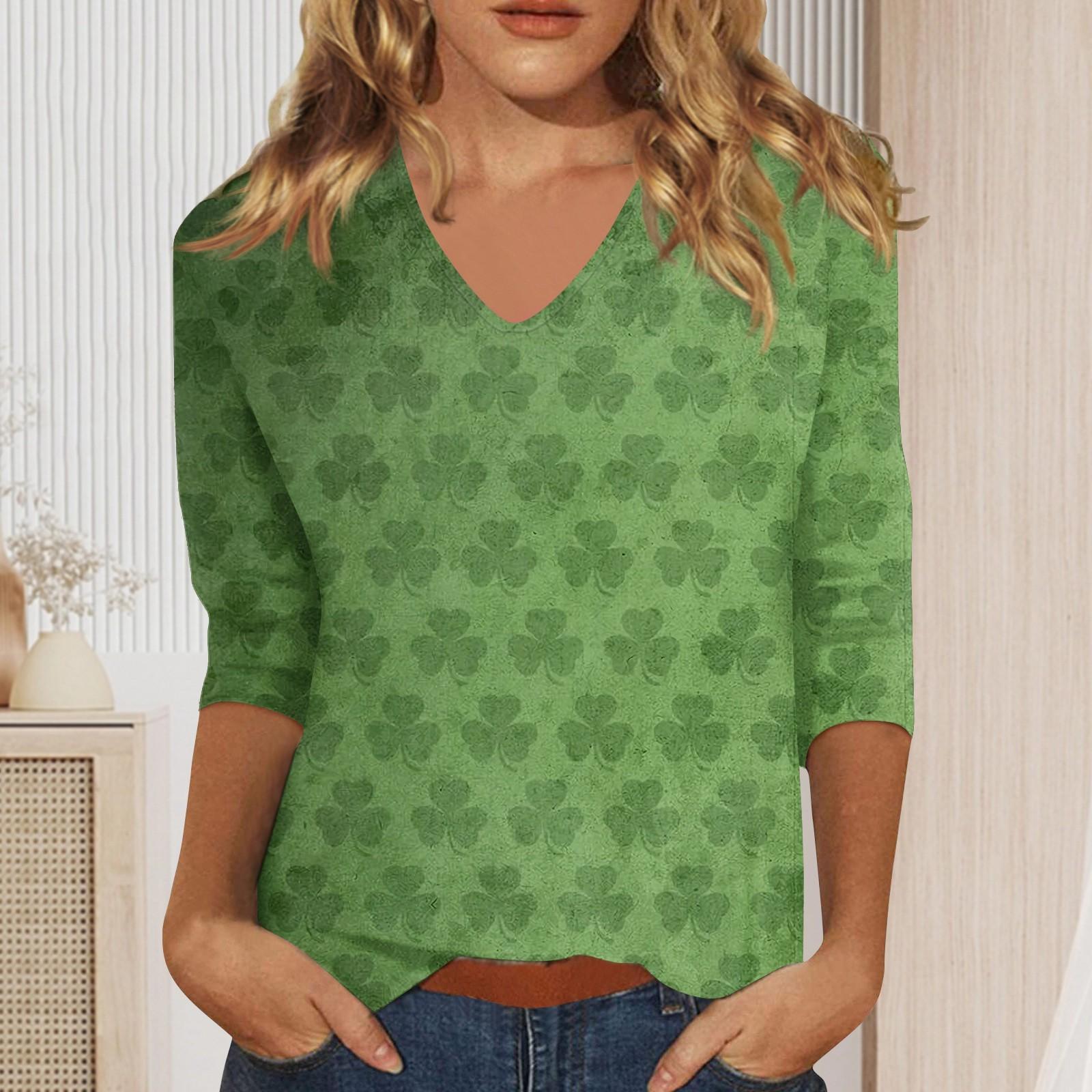 

Женская мода на каждый день Повседневная футболка с v-образным вырезом и семиточечным рукавом с принтом Топ XL