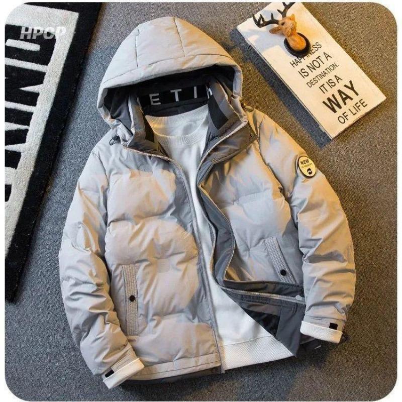 

2025 зима новая мужская короткая пуховая куртка с капюшоном пух белой утки корейская версия утолщенная трендовая брендовая теплая куртка и хлопковая куртка 5XL грязно-белый