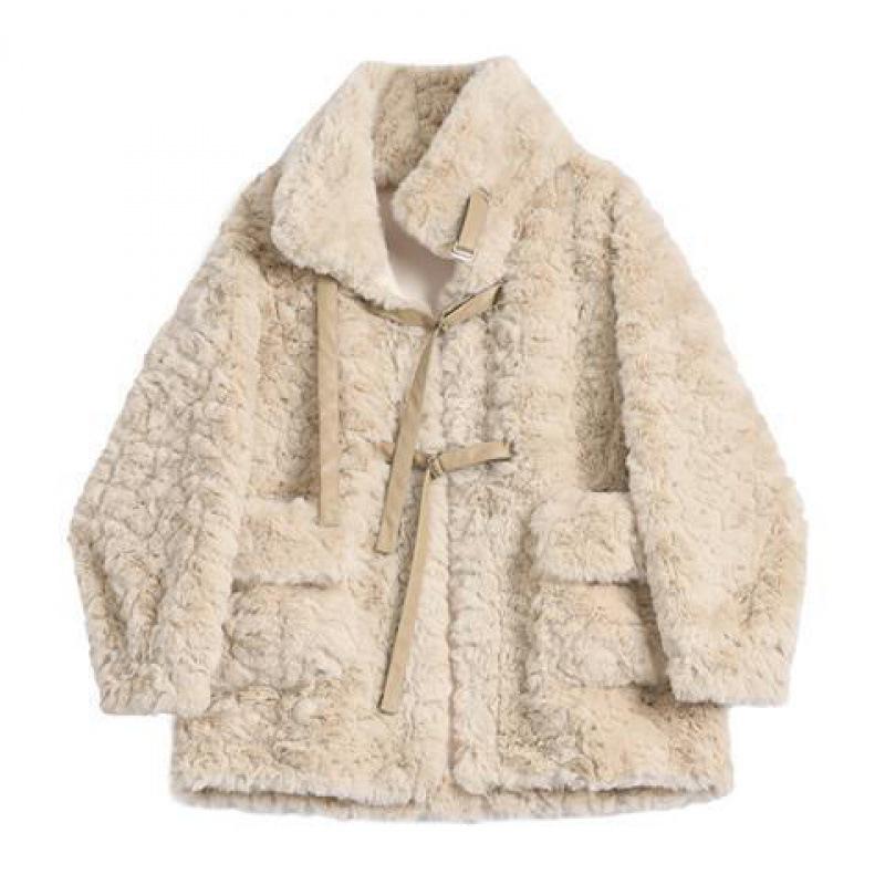 

Lamb wool imitation fur coat women s 2 new cotton thickened imitation rabbit fur coat autumn and winter fashion XXL бежевий