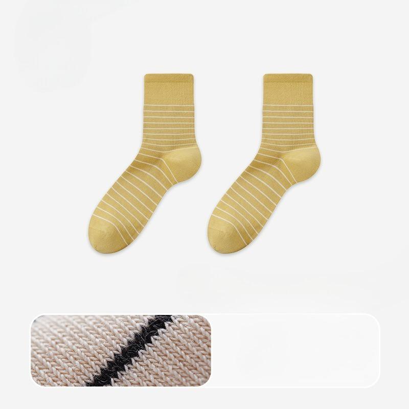 Female Spring and Autumn Pure Cotton Striped Breathable Sweat Absorbing Boneless Tube Stack Socks