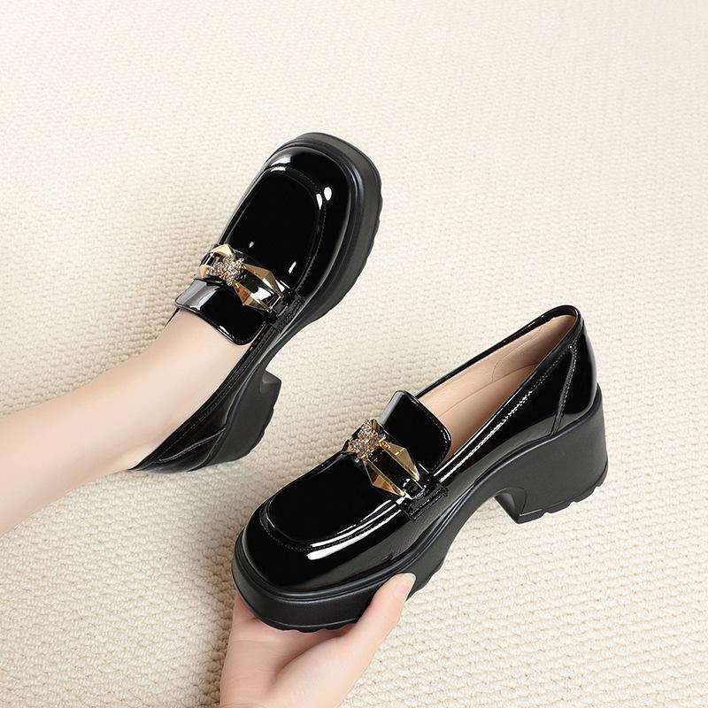 Bright leather platform British style small leather shoes women's spring women's shoes thick heel single shoes loafers