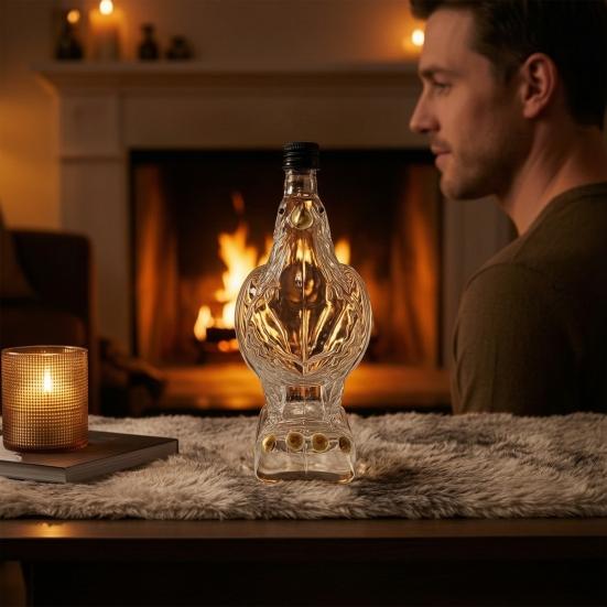 Eagle Head Whiskey Decanter, 350ml Glass Animal Liquor Bottle, 3D Bird Wine Dispenser with Stopper for Home Bar Decor, Gift Box
