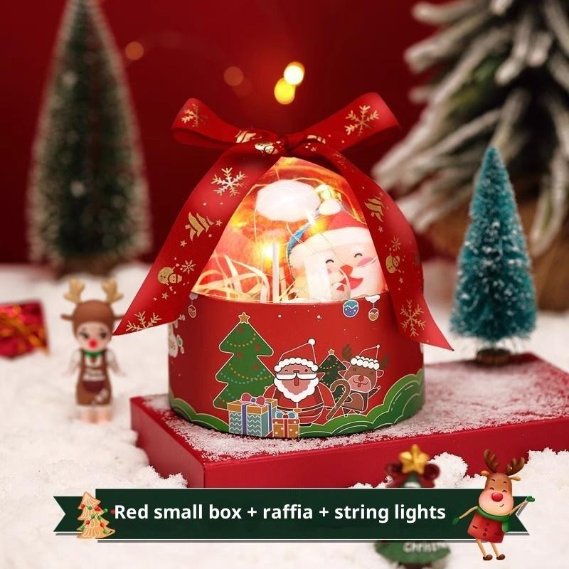Red Leatherette Gift Bag with Gold Ornaments,Festive Gift Containers for Holiday Candies & Small Presents