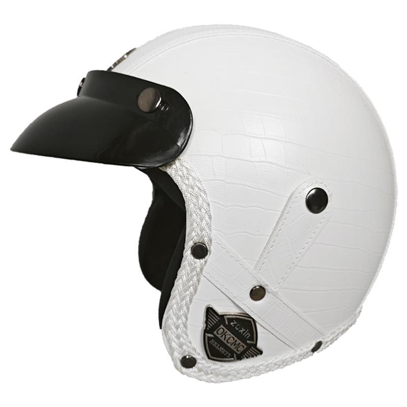 Retro 3/4 Helmet Men and Women Four Seasons Handmade Leather Helmet Electric Car Safety Helmet