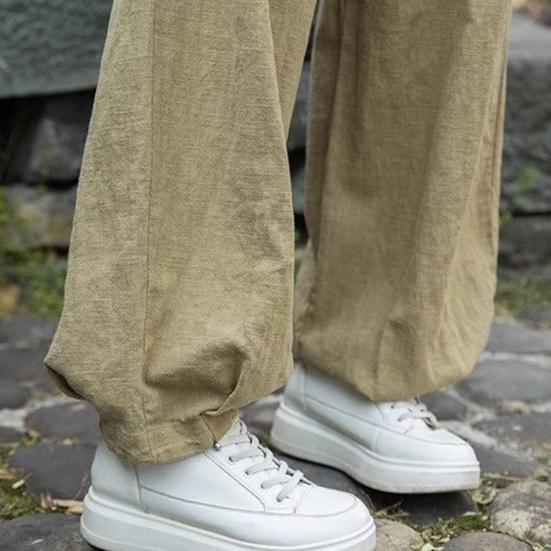 Women Casual Pants Elastic Waist Adjustable Drawstring Solid Color Wide Leg Trousers Solid Color Harem Trousers