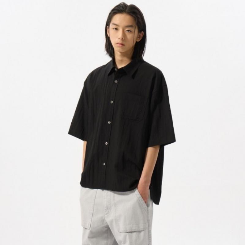 Customellow Black Oversize Half Shirt Cwsam25311bkx