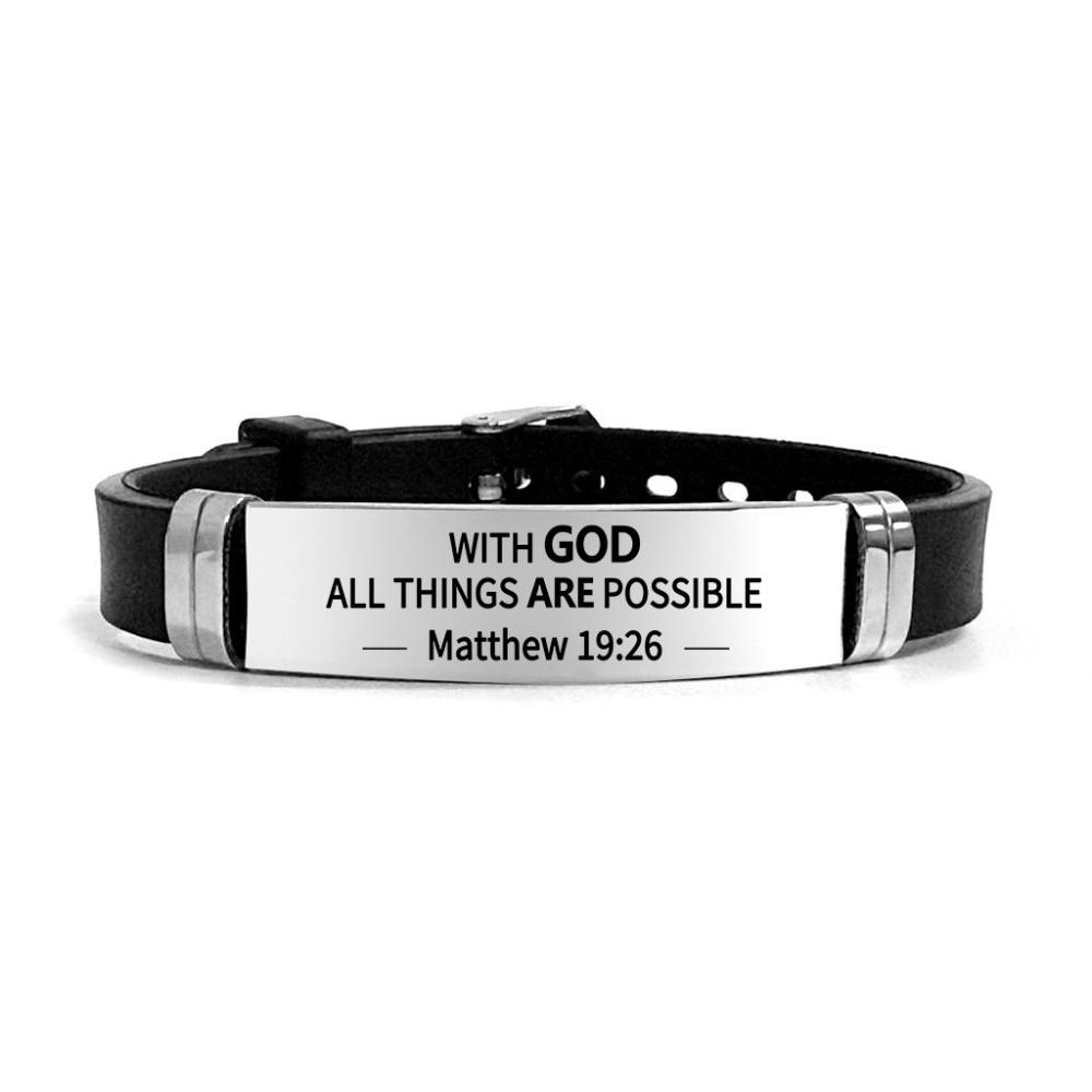 Silicone Material Christian Faith Bracelet Black Stainless Steel Inspirational Bracelet Unisex