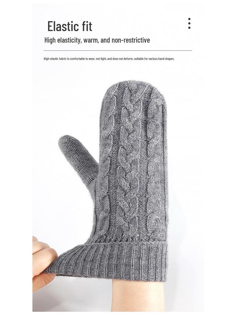 Ciepłe Zimowe Dzianinowe Rękawice Jeździeckie Podwójne, Podszyte Polarem