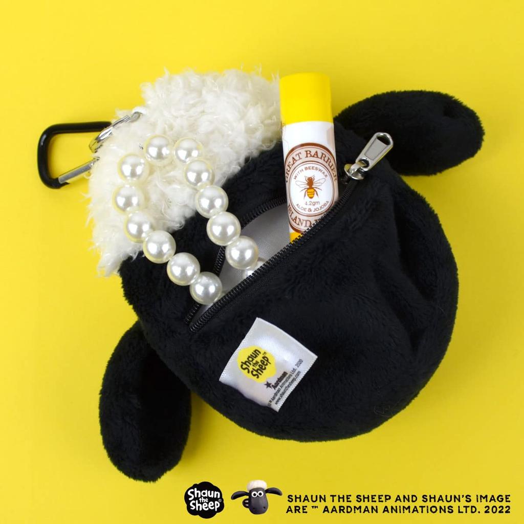 NICI Mini Shaun the Sheep Figure Pouch, German Animal Sheep Coin Purse, Carabiner, Keychain, Bag Charm, Accessory, Gift, Present, Collection, White