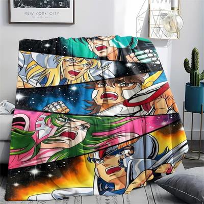 1Pc Saint Seiya Print Flannel Blanket, High Quality Comfortable for All Seasons, Home Decor, Warmth and Comfort, Perfect for Gifts