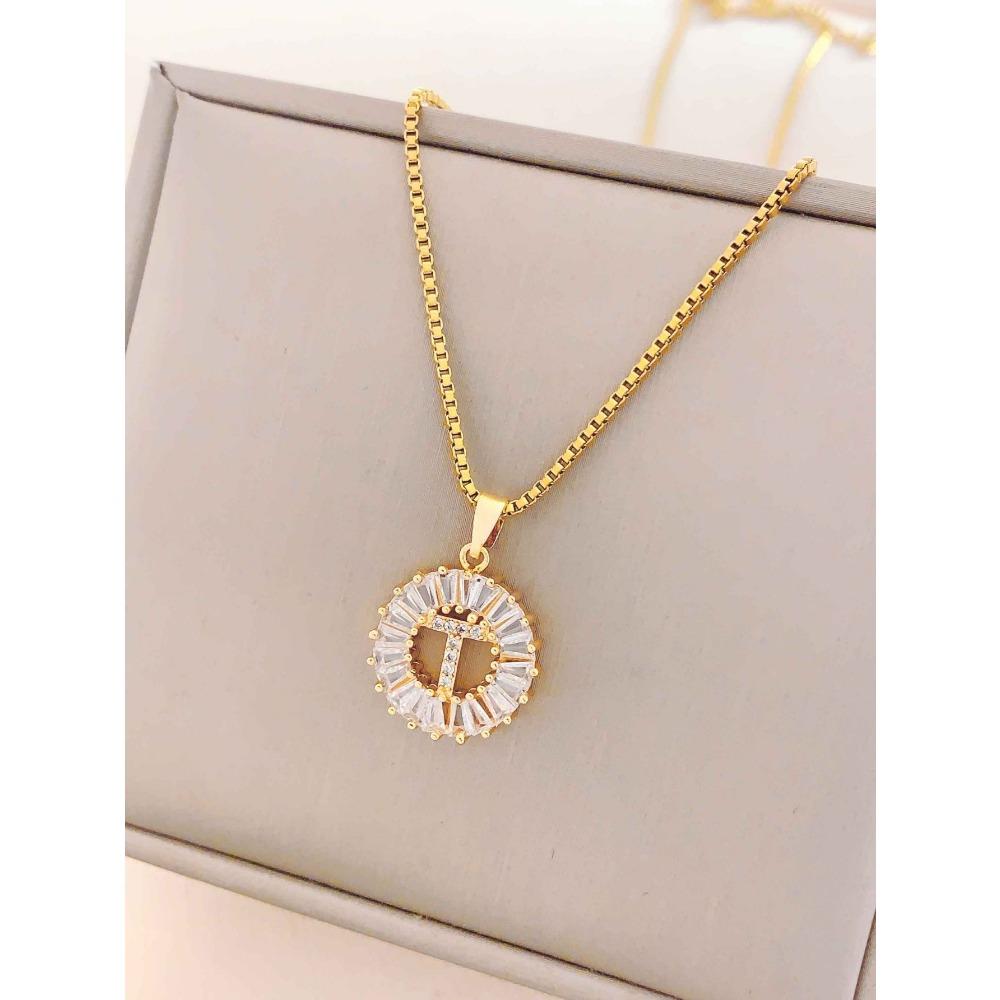 Necklace Does Not Fade, Women's Summer Square Circle Letter Necklace, Titanium Steel Necklace, Versatile High-end Clavicle Chain