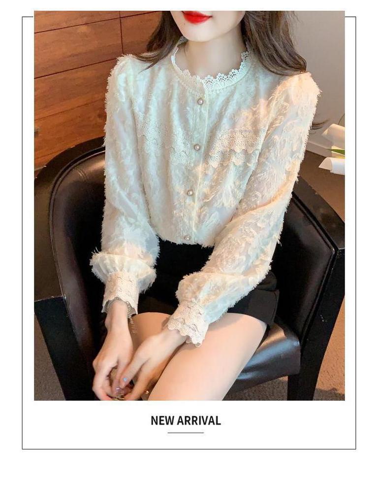 2025 Autumn Velvet Lace Stand Collar Shirt for Women