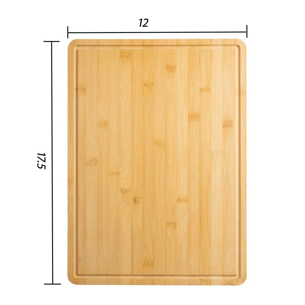 Non-Slip Bamboo Cutting Board with Juice Groove Durable Eco-Friendly Kitchen Prep Board Easy to Clean with Built-In Handles