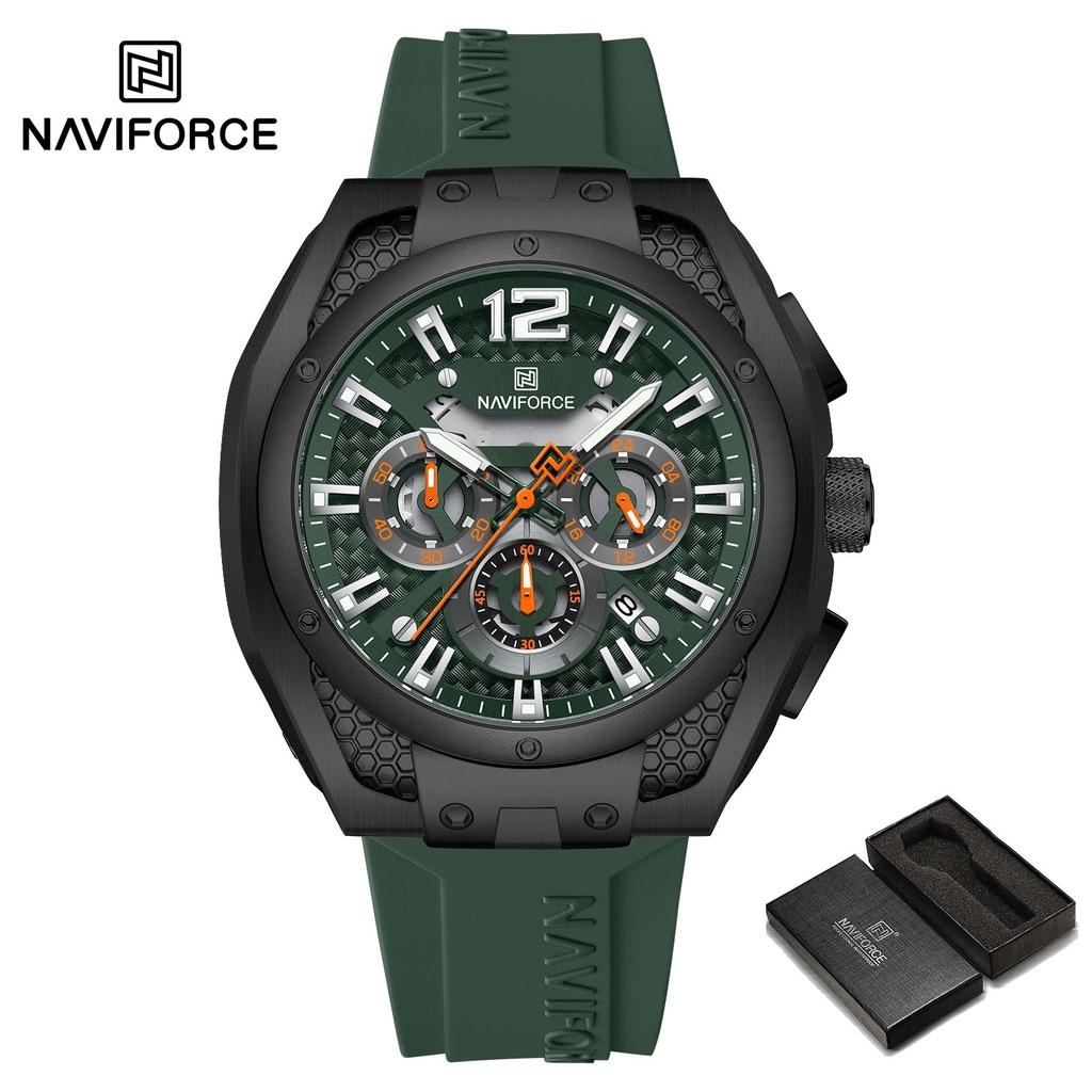 NAVIFORCE Original Quartz Watch for Men Luminous Pointer Calendar Chronograph Silica Strap 30m Waterproof Outdoor Multifunctional Men's Watch NF8063