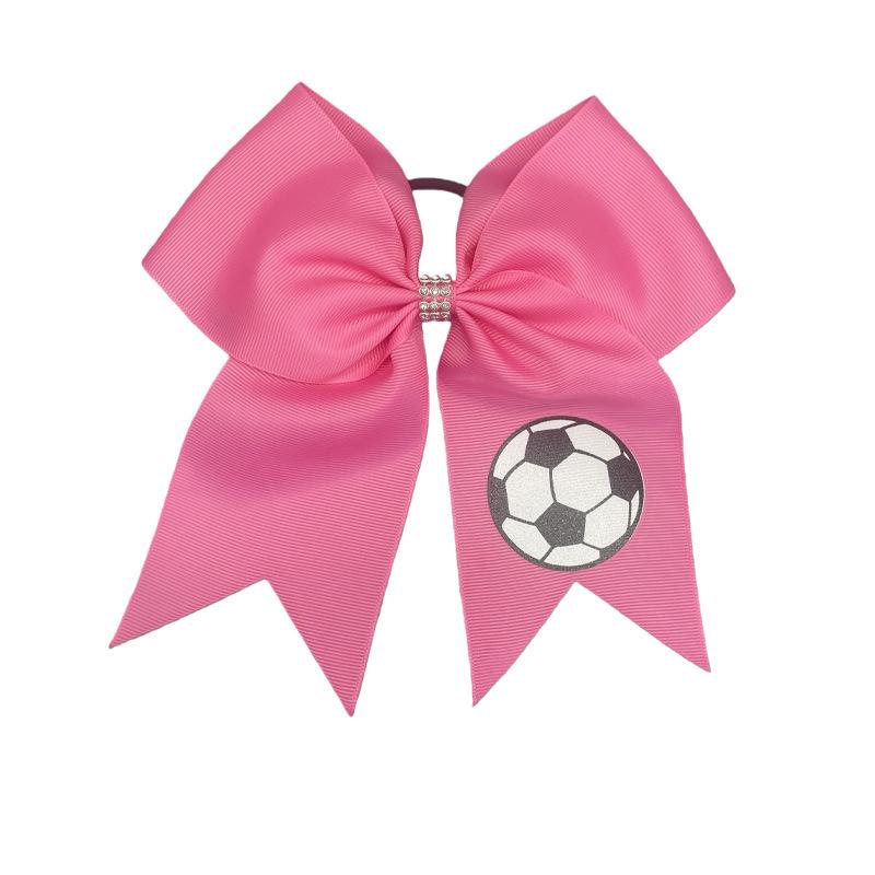 8" Football Pattern Ribbed Swallowtail Bow Hair Tie - Cheerleading Accessory.