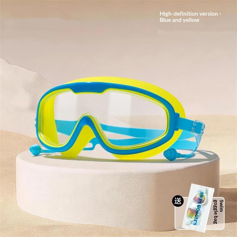 Large Frame Adult Swimming Goggles Anti Fog Uv Protection Waterproof Swim Glasses With Ear Plugs For Pool Beach