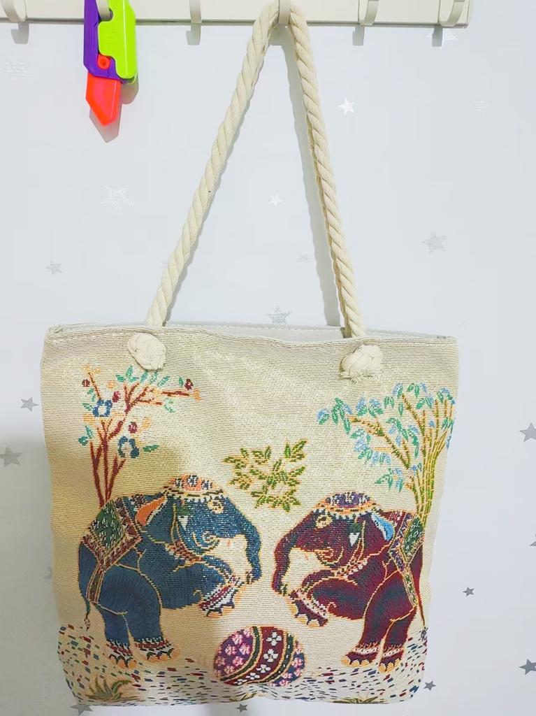 Ethnic style large shoulder bag South East Asia style double-sided embroidery cartoon animal elephant canvas bag female travel bag