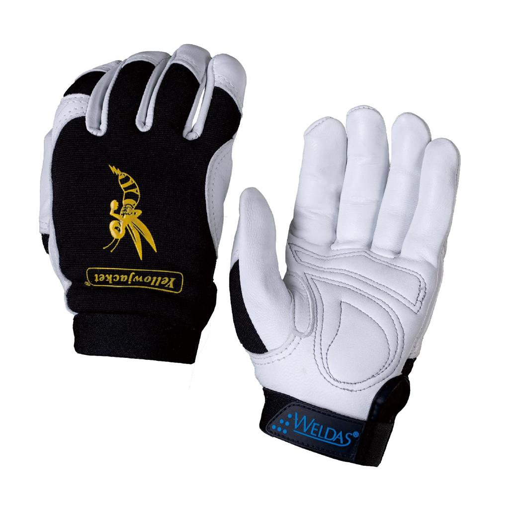 Weldas Top Grain Goat Leather White [YELLOWJACKET] Mechanic's Gloves, 10-2670XL, & Black, (XL size).