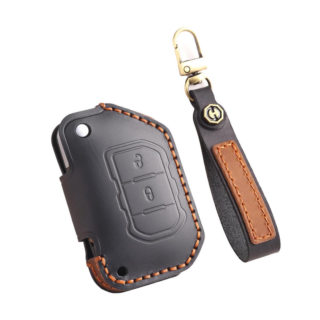 Leather Key Cover for Jeep Wrangler & Gladiator 24 Models - Men's Off-Road Accessory