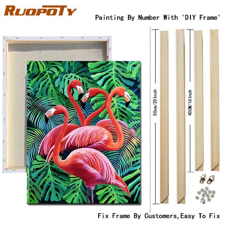 RUOPOTY Acrylic Painting By Numbers Flamingo Animals Paint On Canvas Coloring By Numbers Gift Home Decor Wall Room